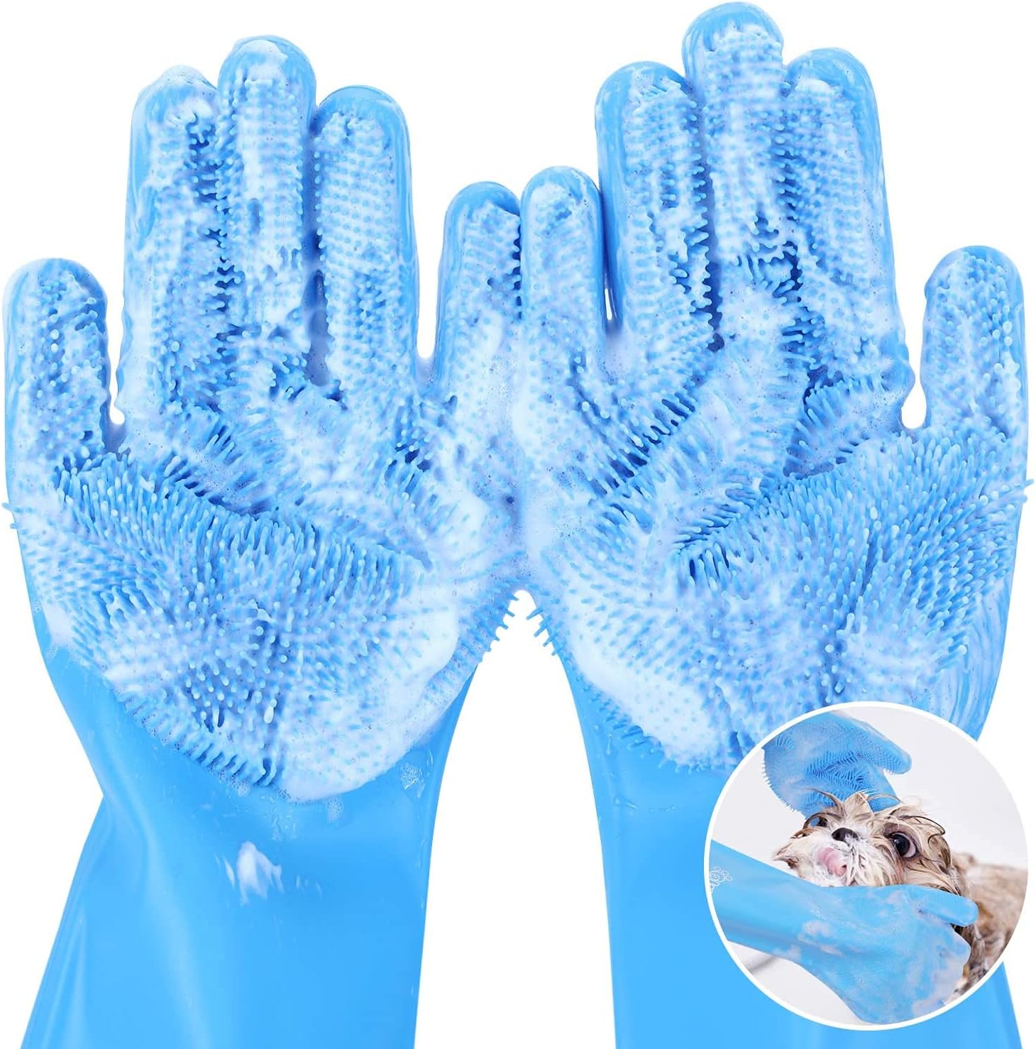 Pecute Pet Grooming Gloves - Blue Silicone Massage and Bath Glove