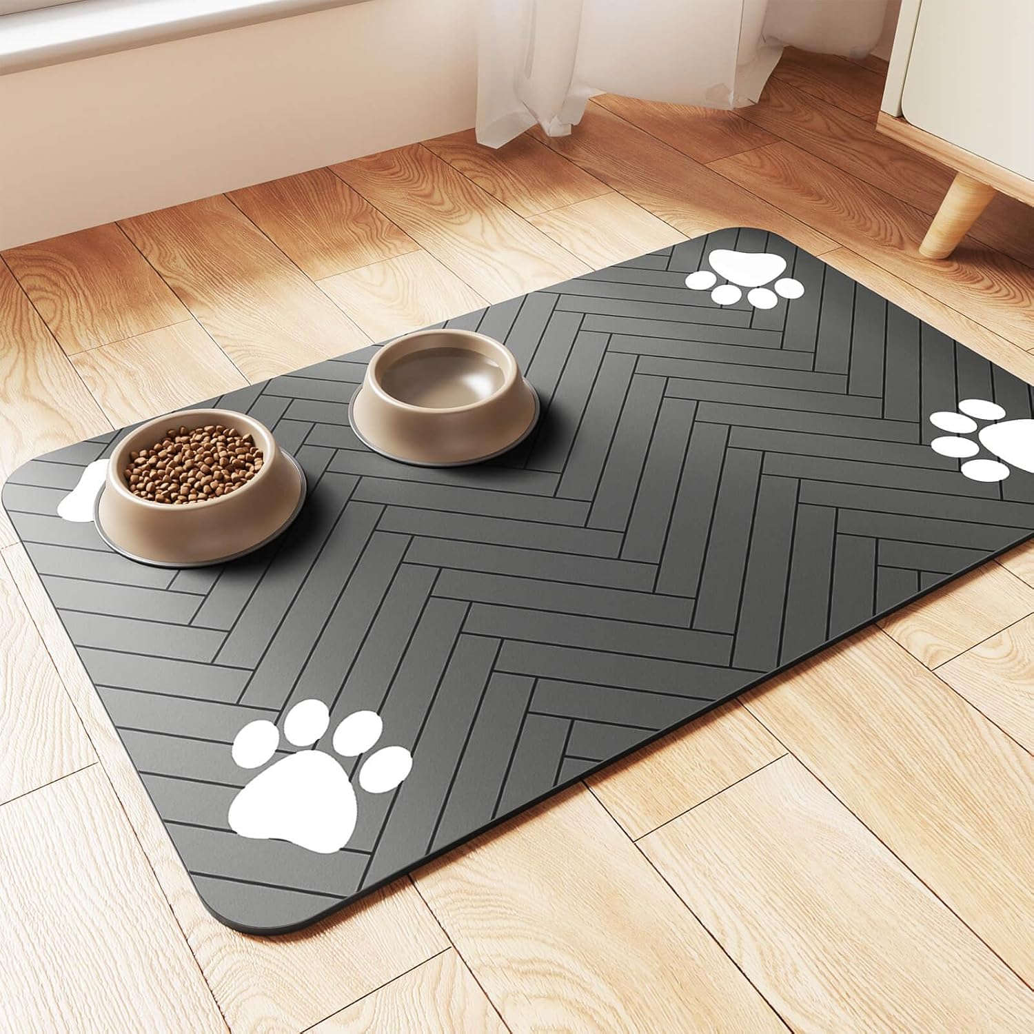 DK177 Absorbent Pet Feeding Mat 12x20 Inch – Dark Gray