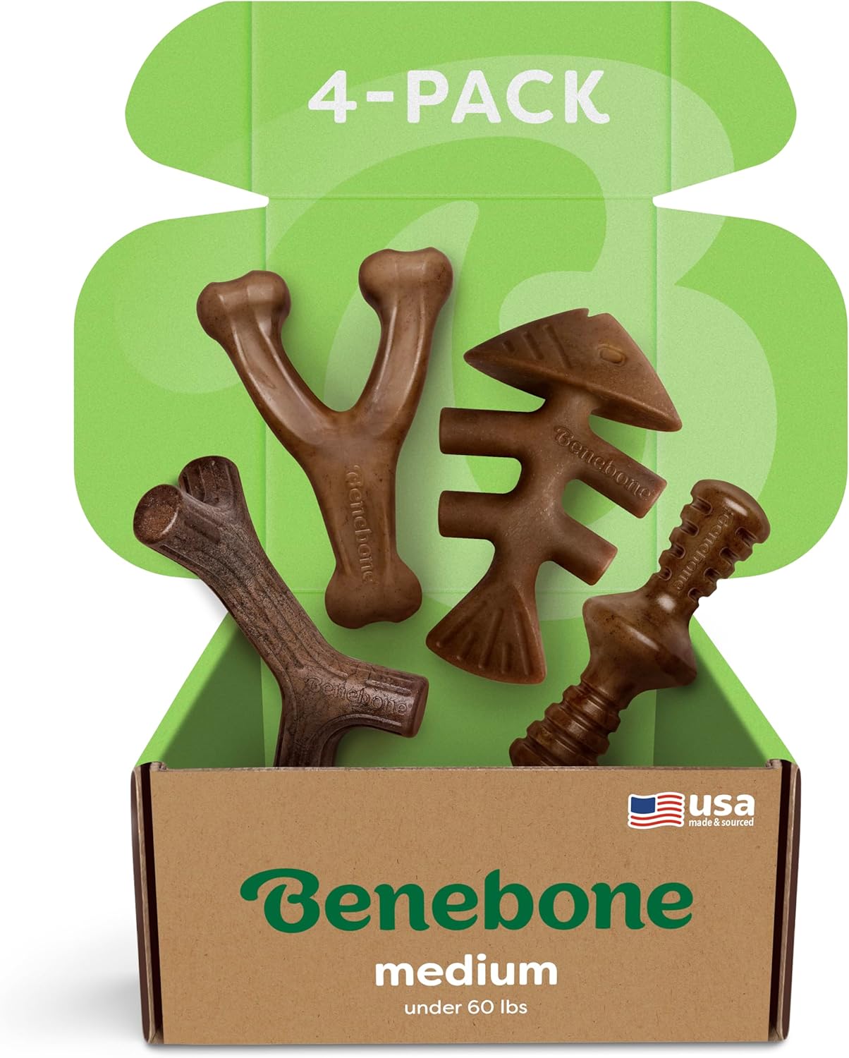 Benebone Medium 4-Pack Dog Chew Toys for Aggressive Chewers