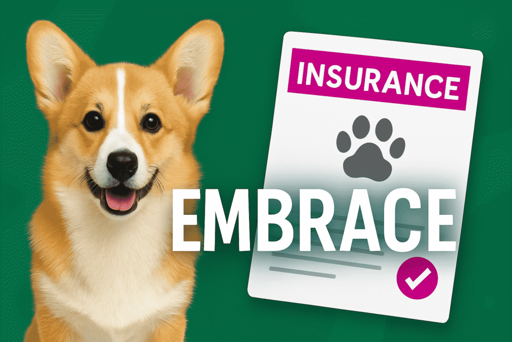 Happy corgi puppy sitting near insurance papers – symbolizing pet insurance coverage and care in 2025
Embrace Pet Insurance