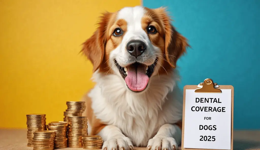 "Golden Retriever dog smiling with veterinarian in a bright clinic, highlighting best pet insurance that covers dental for dogs in 2025"