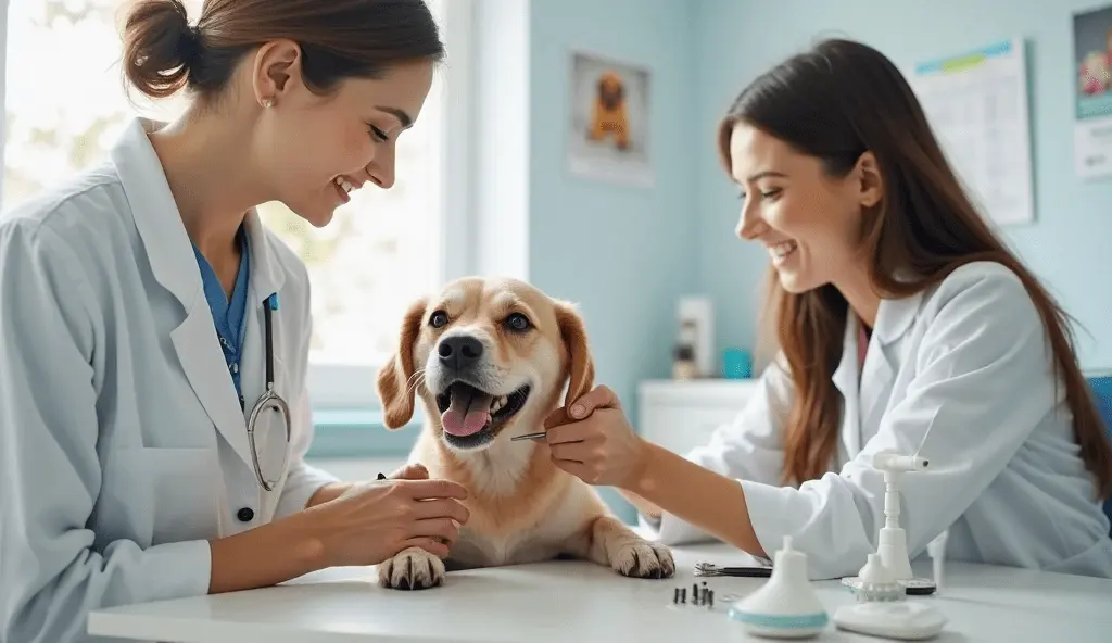 Happy dog after successful dental cleaning covered by pet dental plans