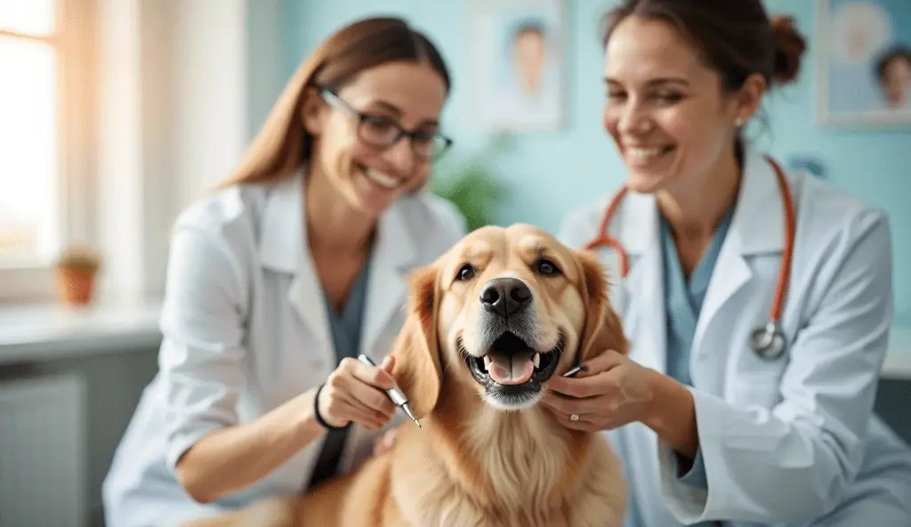 Vet examining dog’s teeth as part of affordable dog dental plans