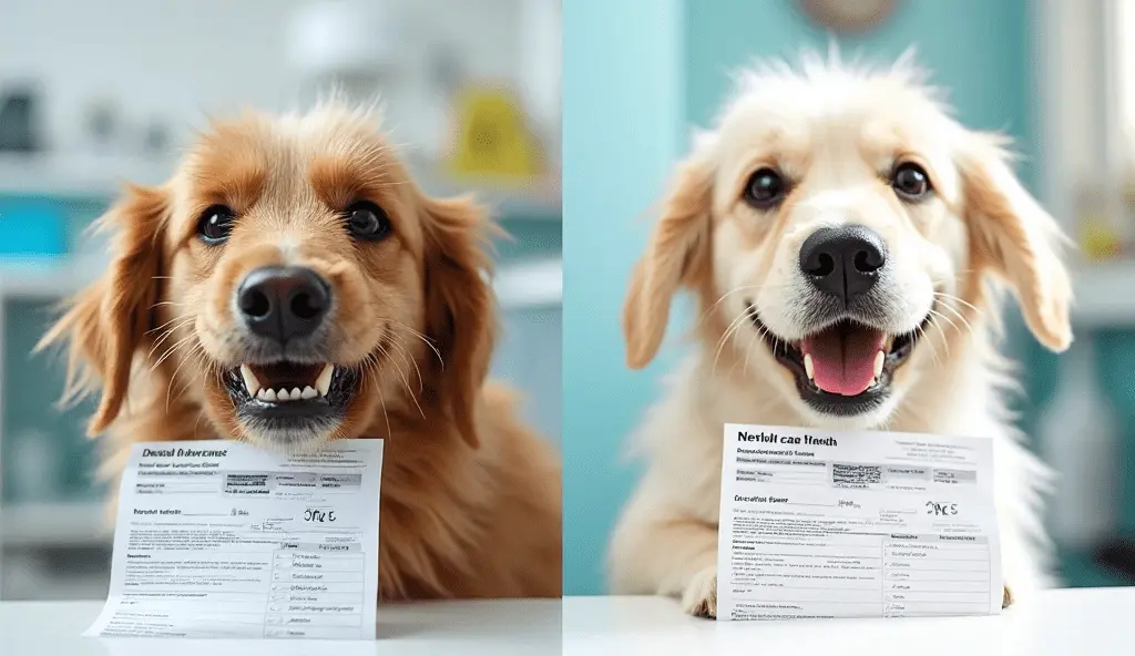 Before and after comparison of a dog dental wash with and without pet insurance coverage.