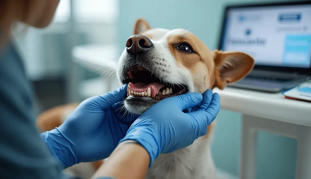 Dog dental wash covered by pet insurance, showing vet tools and a smiling pet after treatment.