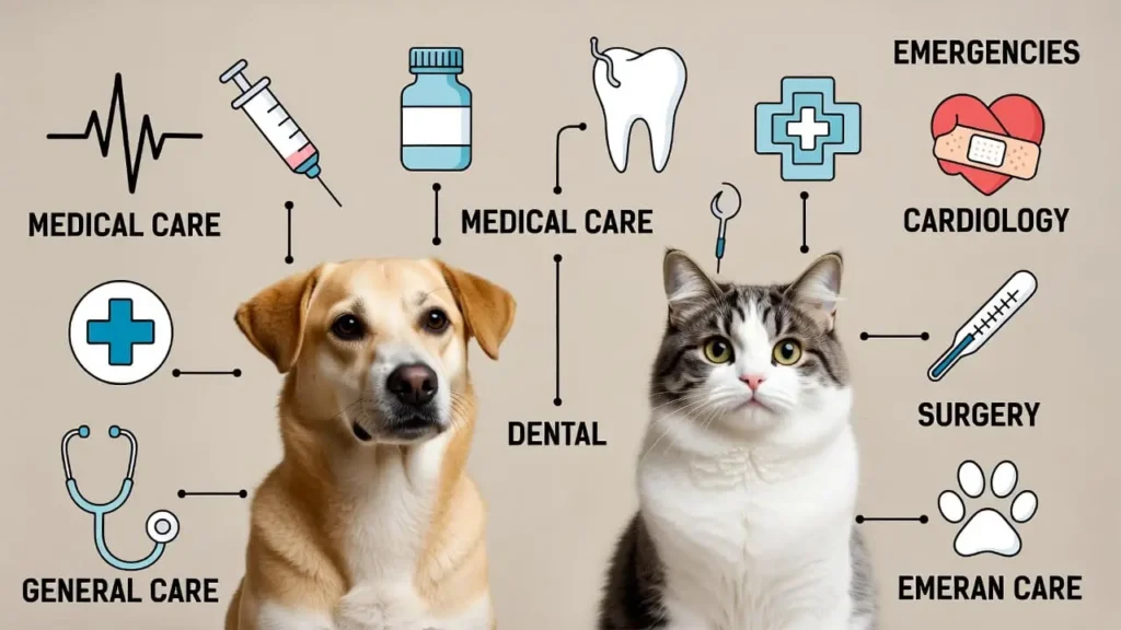 Golden retriever at vet with clipboard, illustrating Pet Insurance That Covers Everything.