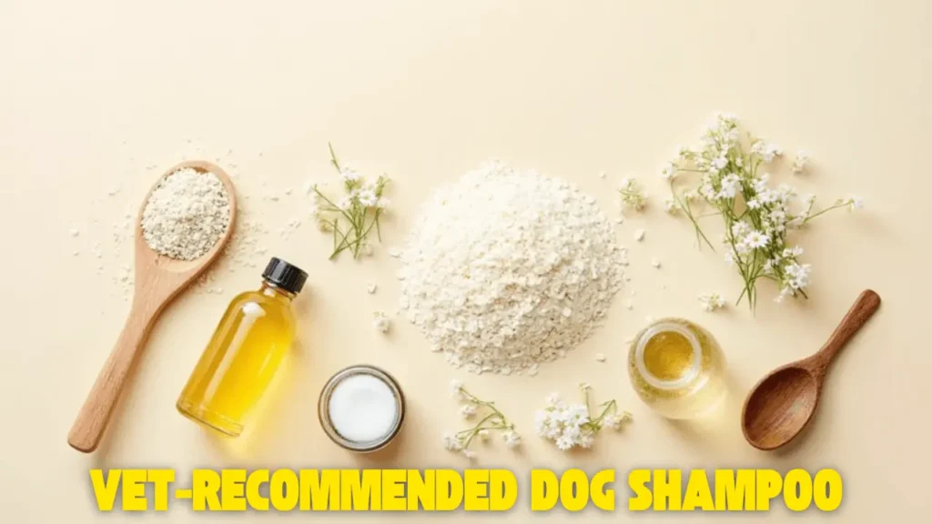 Veterinarian recommending the best natural dog shampoo for sensitive skin in a bright USA pet clinic.