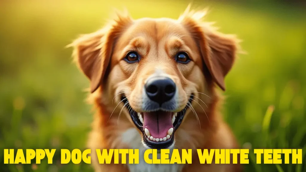 : Smiling dog showing clean white teeth outdoors — best dog dental care tips for maintaining oral health and a bright smile.
