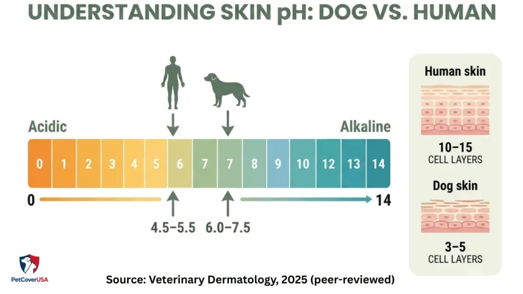 Natural dog shampoo for sensitive skin — dog skin pH vs human skin pH comparison chart