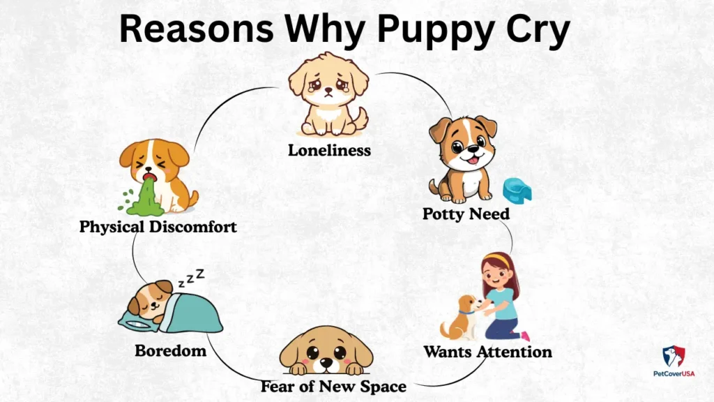Reasons a puppy cries — visual guide to help how to stop your puppy from crying in the crate"