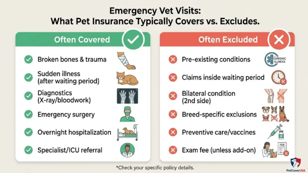 does Pet insurance cover emergency vet visits — what's covered vs what's excluded