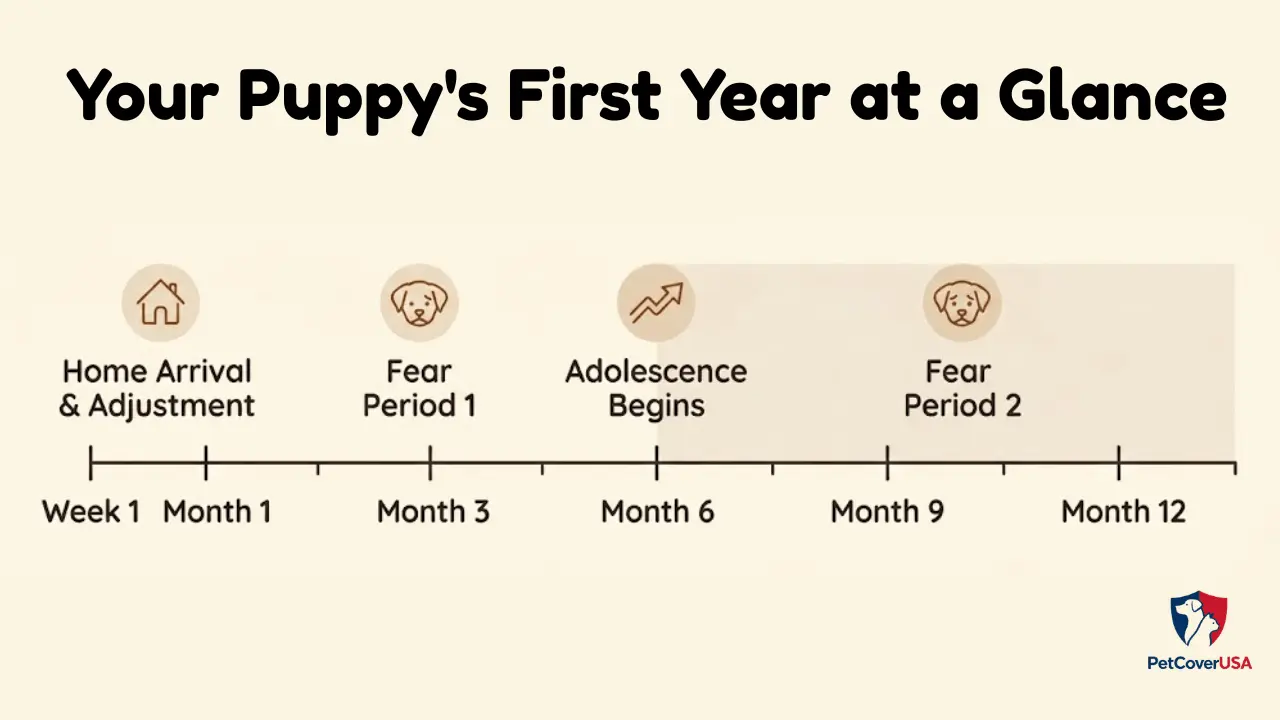 First year puppy development timeline, a complete visual guide to how to take care of a puppy at home