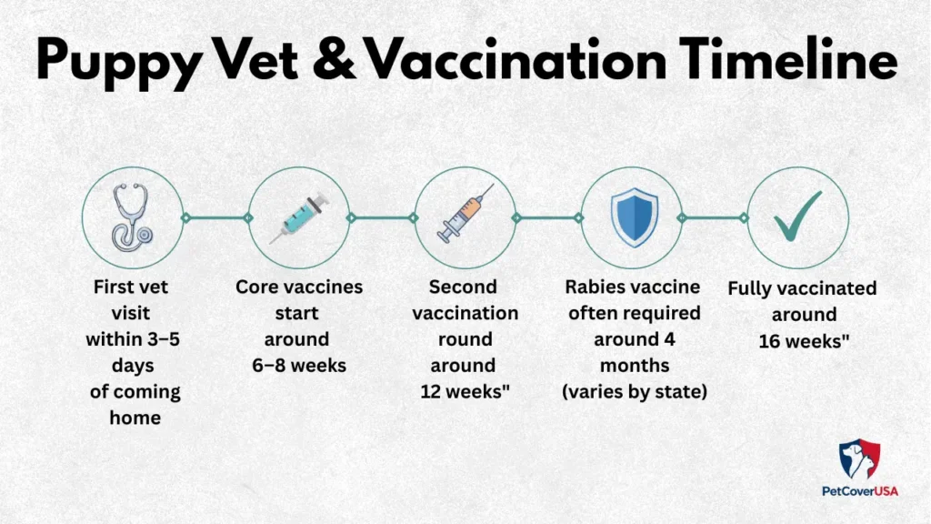 Puppy vaccination schedule timeline showing how to take care of a puppy at home safely