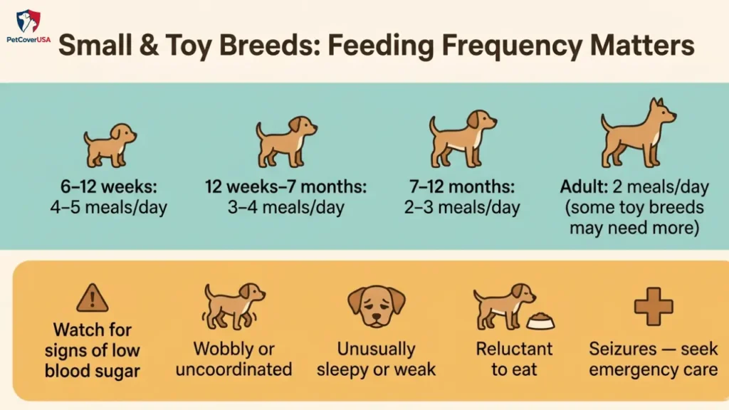Small and toy breed feeding schedule and hypoglycemia warning signs for dog food for small dogs with sensitive stomachs
