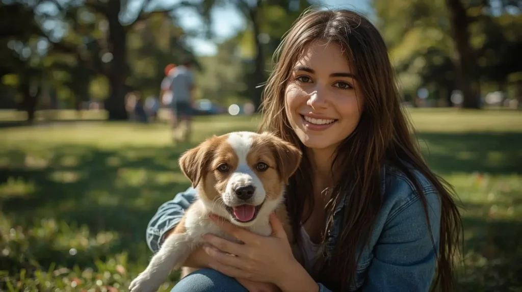 “dog owner bonding with new puppy while learning about pet insurance for first time dog owners