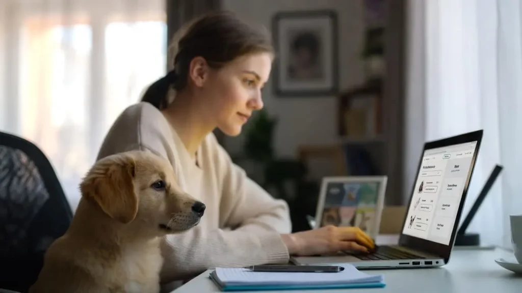 Owner checking Lemonade Pet Insurance Cost for Puppies online for best plan
