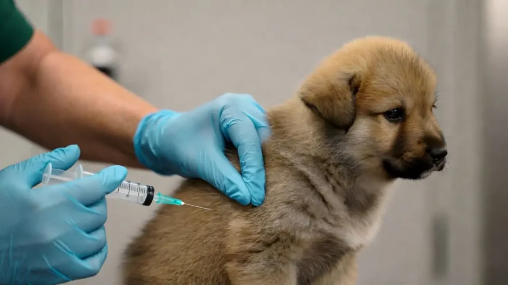 Healthy puppy protected with canine parvovirus vaccine