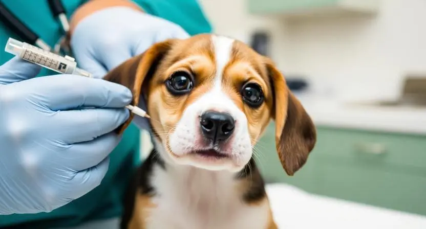 Beagle puppy getting vaccinated. Shows why is Lemonade pet insurance good for puppies in USA for wellness coverage.