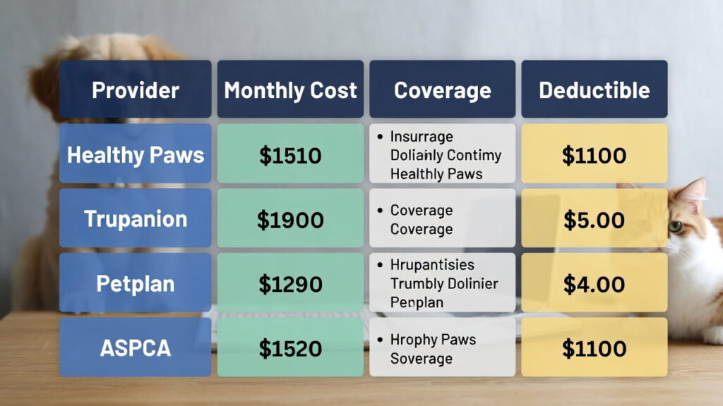 Pet insurance comparison chart representing how to choose pet insurance in 2026 effectively