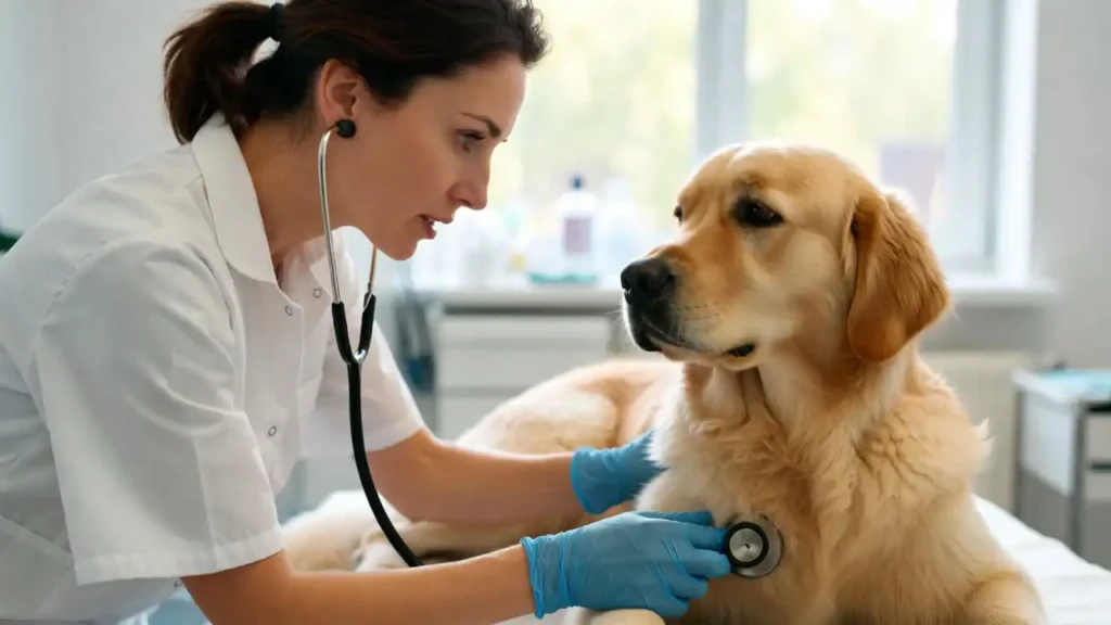 “Veterinarian examining a golden retriever for pet insurance guides and reviews 2026”