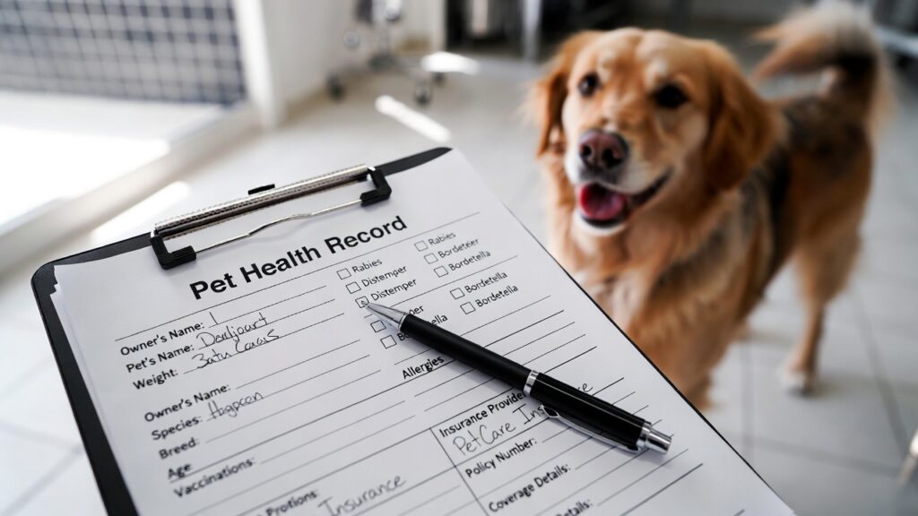 Pumpkin Pet Insurance Covers Pre Existing Conditions – vet clipboard and pet insurance forms