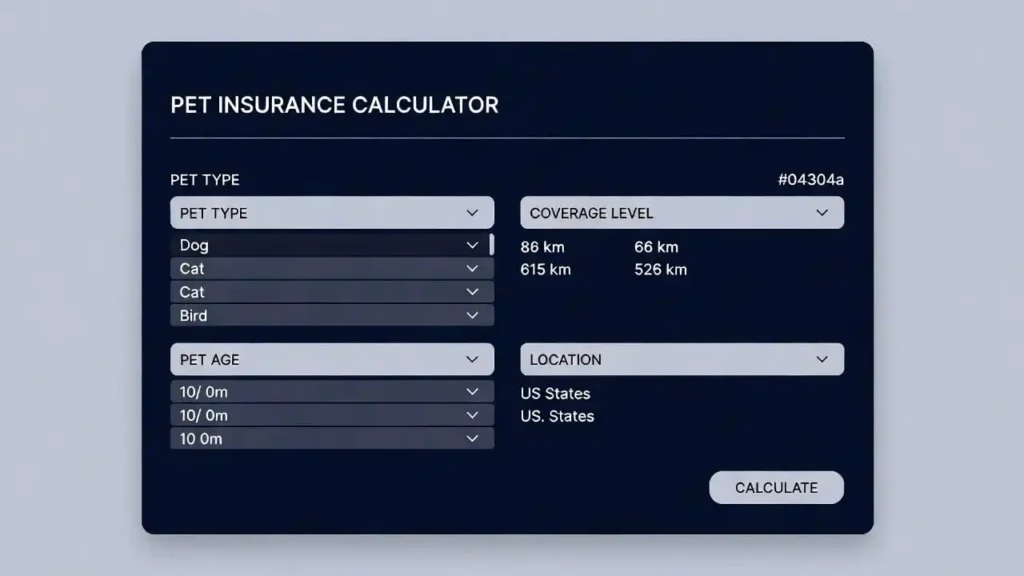 Best Pet Insurance Calculator US 2026 showing dog and cat premium estimation options