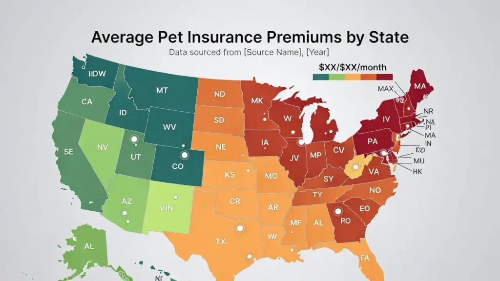 US map showing pet insurance pricing variations for Best Pet Insurance Calculator US 2026