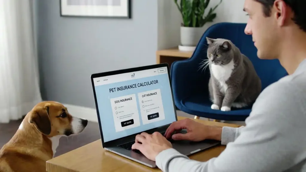 US pet owner using Best Pet Insurance Calculator US 2026 to estimate monthly premiums for dogs and cats