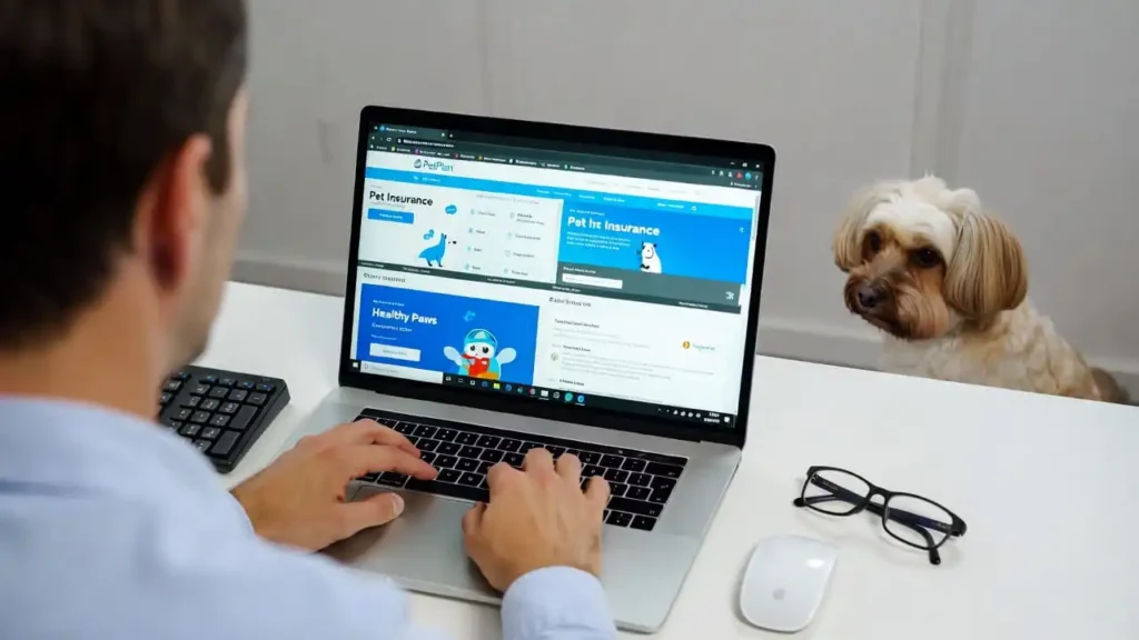 “Complete Guide to Pet Insurance in the USA – veterinarian examining a dog with insurance documents”