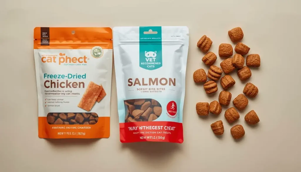 Variety of healthy, vet recommended cat training treats for positive reinforcement 